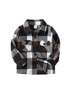 Adxsun Kids Toddler Boys Girls Plaid Flannel Shirt Long Sleeve Button Top Casual Fall/Winter Clothes 1-6T