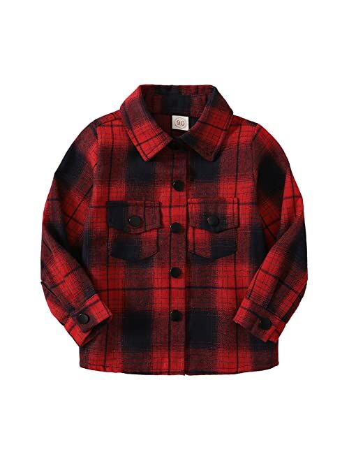 Adxsun Kids Toddler Boys Girls Plaid Flannel Shirt Long Sleeve Button Top Casual Fall/Winter Clothes 1-6T