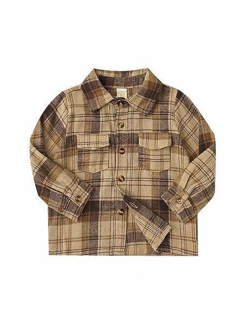 Adxsun Kids Toddler Boys Girls Plaid Flannel Shirt Long Sleeve Button Top Casual Fall/Winter Clothes 1-6T