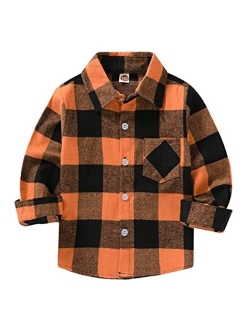 Mamami Kids Little Boys Girls Baby Long Sleeve Button Down Red Plaid Flannel Shirt Plaid Girl Boy NB-6T