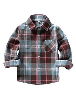 Mamami Kids Little Boys Girls Baby Long Sleeve Button Down Red Plaid Flannel Shirt Plaid Girl Boy NB-6T