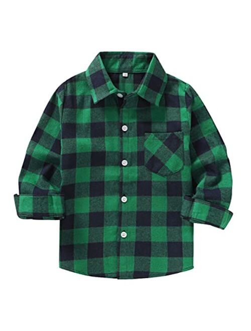 Mamami Kids Little Boys Girls Baby Long Sleeve Button Down Red Plaid Flannel Shirt Plaid Girl Boy NB-6T