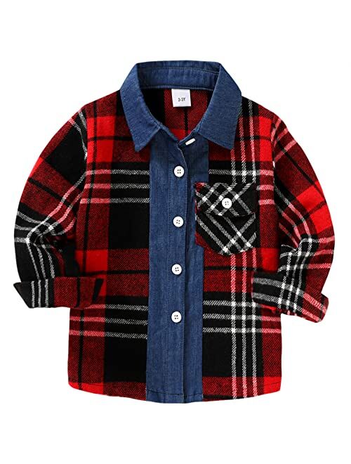 Mamami Kids Little Boys Girls Baby Long Sleeve Button Down Red Plaid Flannel Shirt Plaid Girl Boy NB-6T