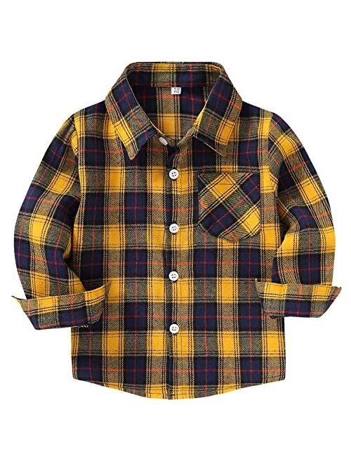 Mamami Kids Little Boys Girls Baby Long Sleeve Button Down Red Plaid Flannel Shirt Plaid Girl Boy NB-6T