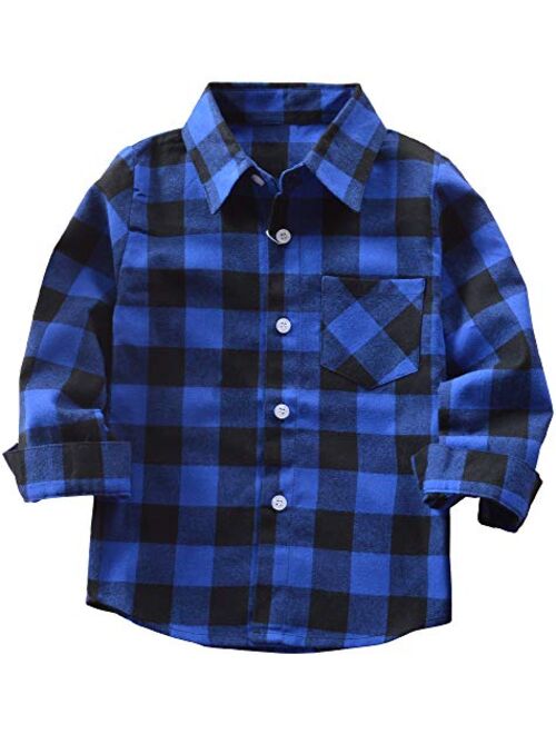 Mamami Kids Little Boys Girls Baby Long Sleeve Button Down Red Plaid Flannel Shirt Plaid Girl Boy NB-6T