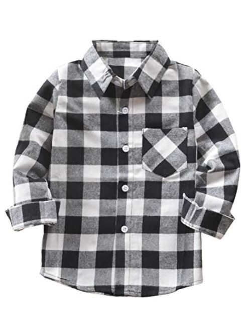 Mamami Kids Little Boys Girls Baby Long Sleeve Button Down Red Plaid Flannel Shirt Plaid Girl Boy NB-6T