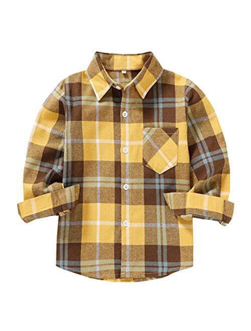 Mamami Kids Little Boys Girls Baby Long Sleeve Button Down Red Plaid Flannel Shirt Plaid Girl Boy NB-6T