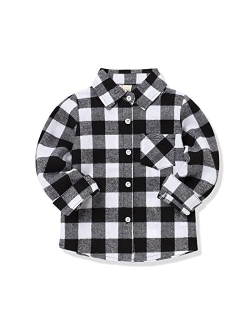 Fuermos Toddler Big Boys Girls Plaid Flannel Long Sleeve T-Shirt Family Matching Tops