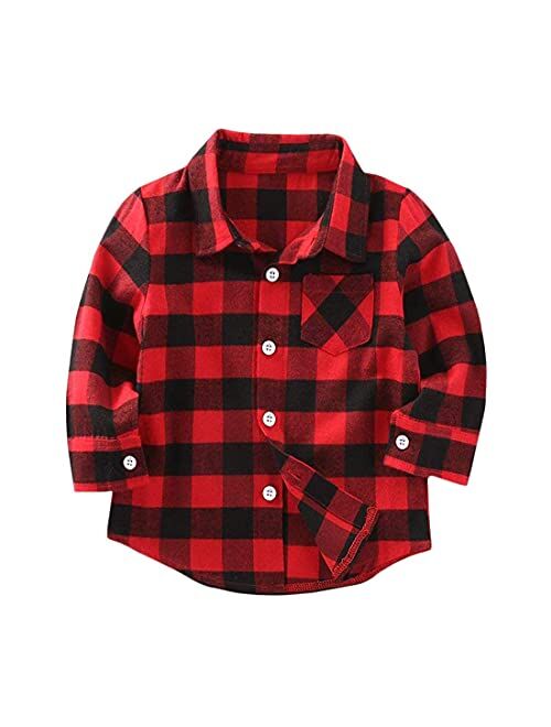 Fuermos Toddler Big Boys Girls Plaid Flannel Long Sleeve T-Shirt Family Matching Tops