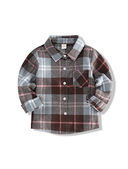 Fuermos Toddler Big Boys Girls Plaid Flannel Long Sleeve T-Shirt Family Matching Tops