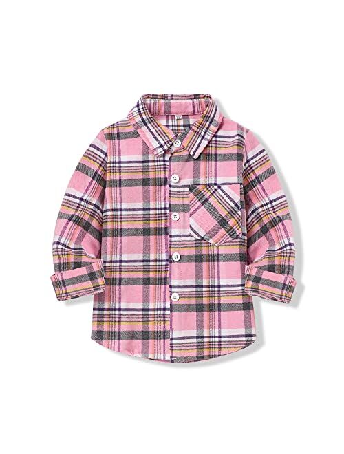 Fuermos Toddler Big Boys Girls Plaid Flannel Long Sleeve T-Shirt Family Matching Tops