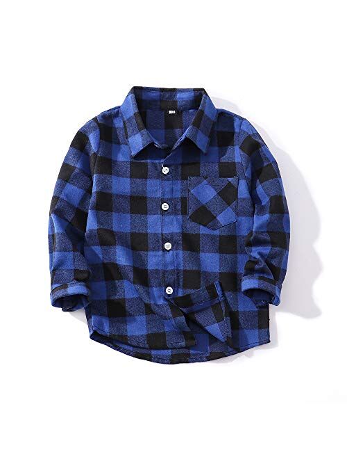 Fuermos Toddler Big Boys Girls Plaid Flannel Long Sleeve T-Shirt Family Matching Tops