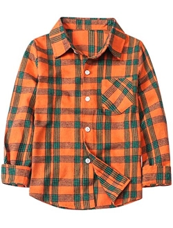 Betusline Boys' Button Down Plaid Shirt