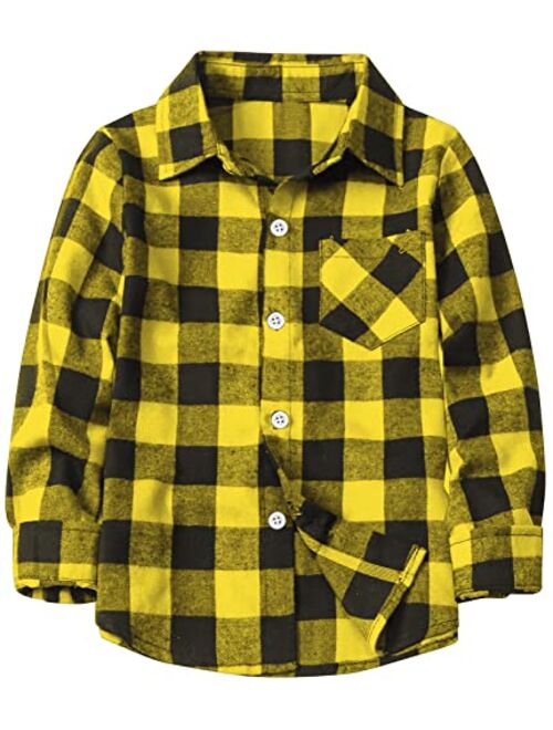 Betusline Boys' Button Down Plaid Shirt