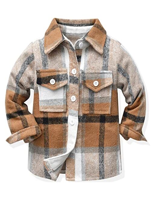 Betusline Boys' Button Down Plaid Shirt