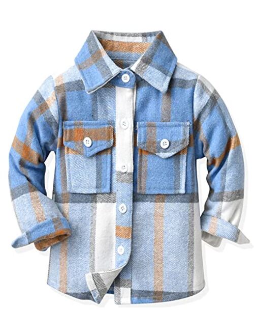 Betusline Boys' Button Down Plaid Shirt