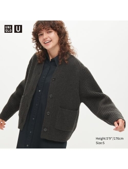 U Premium Lambswool Ribbed Long-Sleeve Cardigan