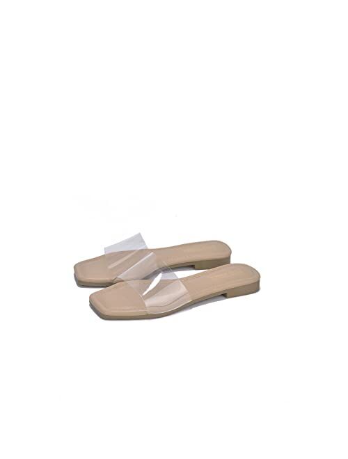 Cape Robbin Mariah Sandals Slides for Women, Clear Womens Mules Slip On Shoes