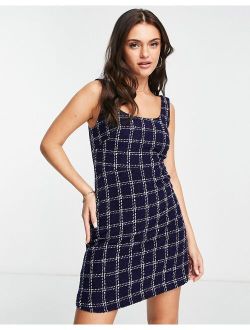 & Other Stories tweed a line mini dress in navy check print