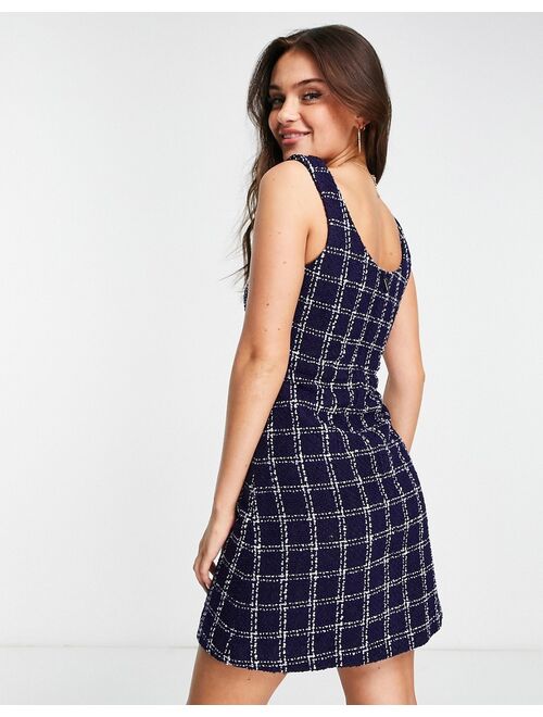 & Other Stories tweed a line mini dress in navy check print