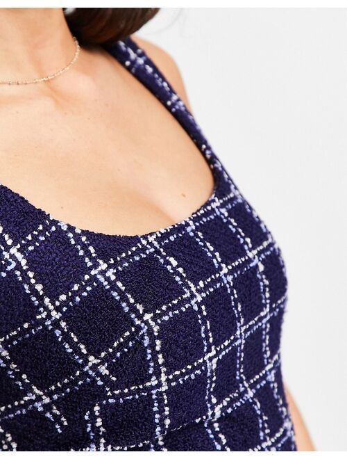 & Other Stories tweed a line mini dress in navy check print