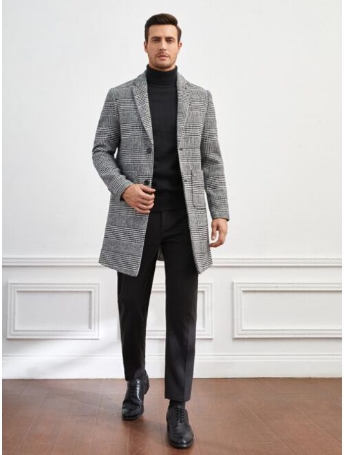 Buy Shein Men Lapel Neck Double Breasted Houndstooth Overcoat Online 