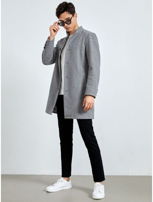 Manfinity Homme Men Slant Pocket Button Front Wool-Mix Fabric Jacket