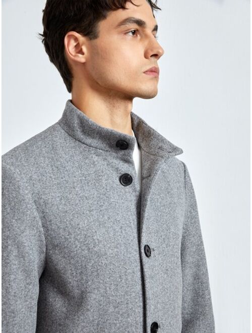 Manfinity Homme Men Slant Pocket Button Front Wool-Mix Fabric Jacket