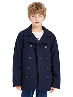 SOLOCOTE Boys Coat Elegant Notched Collar Double Breasted Wool Blend Over Pea Coat