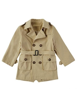 Makkrom Kids Baby Boys Girls Classic Trench Coat Jacket Toddler Double Breasted Belted Children Pea Coat