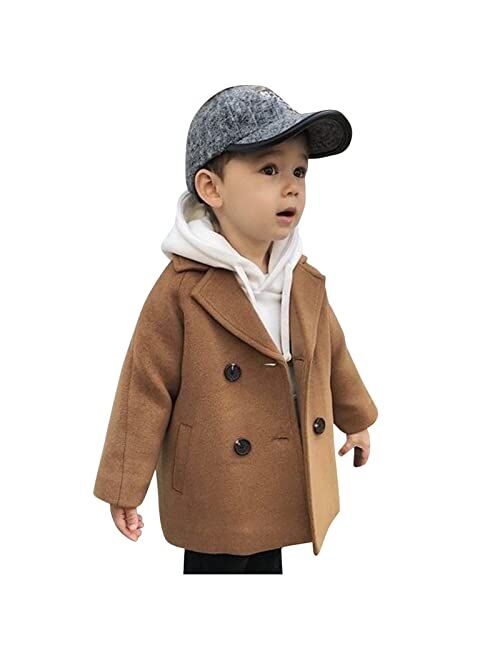 EnJoCho Toddler Baby Boys Winter Elegant Notched Collar Coat Double Breasted Trench Coat Warm Wool Pea Coat Jacket for Kids (Gray-02#, 4-5 Years)