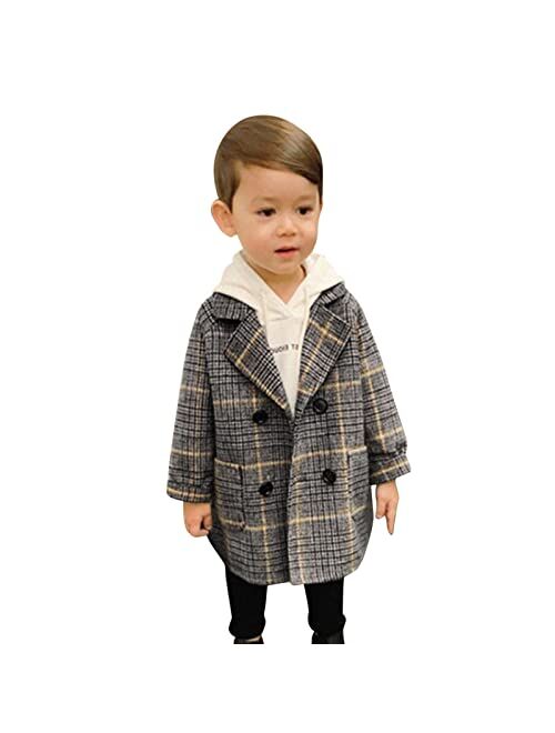 EnJoCho Toddler Baby Boys Winter Elegant Notched Collar Coat Double Breasted Trench Coat Warm Wool Pea Coat Jacket for Kids (Gray-02#, 4-5 Years)