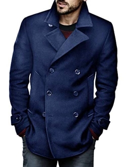 PASLTER Mens Classic Business Pea Coat Winter Warm Double Breasted Heavyweight Trench Coats