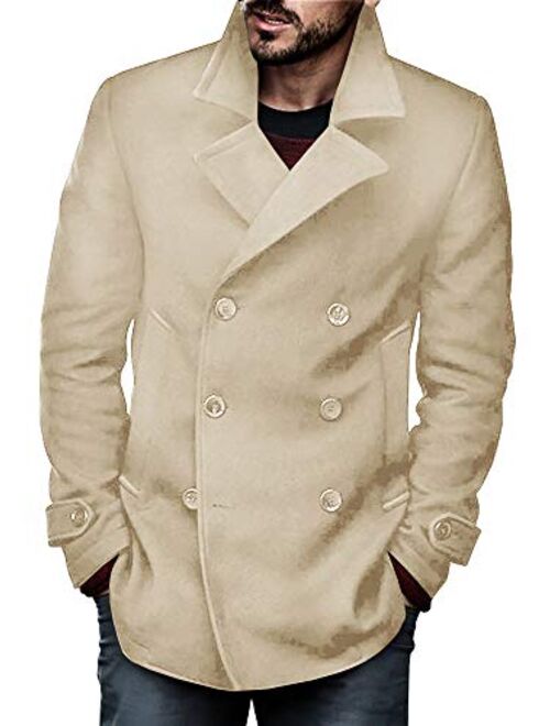 PASLTER Mens Classic Business Pea Coat Winter Warm Double Breasted Heavyweight Trench Coats