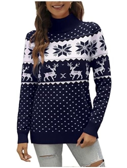 LYHNMW Women's Ugly Christmas Sweaters Snowflake Reindeer Long Sleeve Holiday Knit Xmas Sweater Pullover Tops