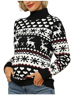 LYHNMW Women's Ugly Christmas Sweaters Snowflake Reindeer Long Sleeve Holiday Knit Xmas Sweater Pullover Tops