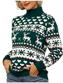 LYHNMW Women's Ugly Christmas Sweaters Snowflake Reindeer Long Sleeve Holiday Knit Xmas Sweater Pullover Tops