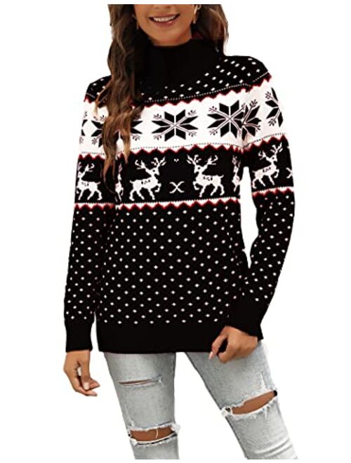 LYHNMW Women's Ugly Christmas Sweaters Snowflake Reindeer Long Sleeve Holiday Knit Xmas Sweater Pullover Tops