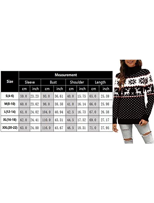 LYHNMW Women's Ugly Christmas Sweaters Snowflake Reindeer Long Sleeve Holiday Knit Xmas Sweater Pullover Tops