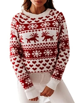 Amegoya Women's 2022 Christmas Knitted Holiday Long Sleeve Pullover Sweaters Cute Crewneck Reindeer Sweatshirts Tops