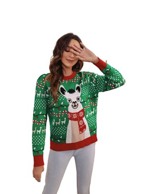 Amegoya Women's 2022 Christmas Knitted Holiday Long Sleeve Pullover Sweaters Cute Crewneck Reindeer Sweatshirts Tops