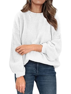 Women's Fashion Sweater Long Sleeve Casual Ribbed Knit Winter Clothes Pullover Sweaters Blouse Top