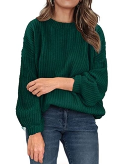 Women's Fashion Sweater Long Sleeve Casual Ribbed Knit Winter Clothes Pullover Sweaters Blouse Top