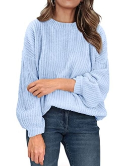 Women's Fashion Sweater Long Sleeve Casual Ribbed Knit Winter Clothes Pullover Sweaters Blouse Top