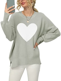 Women Crewneck Batwing Sleeve Oversized Side Slit Ribbed Knit Pullover Sweater Top
