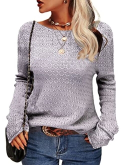 Danedvi Women Autumn Winter Colorblock Pullover Sweaters Round Neck Striped Slim Fitting Knitwear Tops