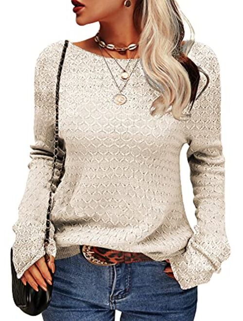 Danedvi Women Autumn Winter Colorblock Pullover Sweaters Round Neck Striped Slim Fitting Knitwear Tops