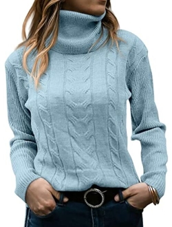 Langwyqu Womens Turtleneck Sweaters Long Sleeve Pullover Cable Knit Sweaters Soft Jumper