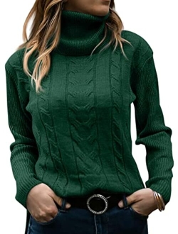 Langwyqu Womens Turtleneck Sweaters Long Sleeve Pullover Cable Knit Sweaters Soft Jumper