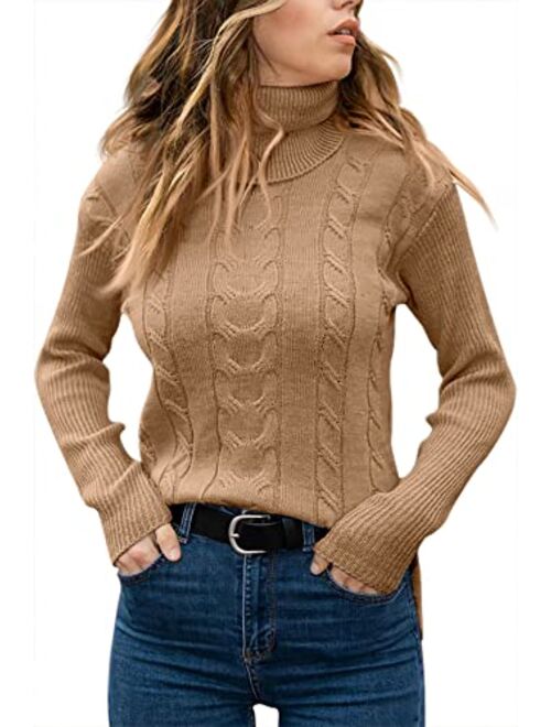 Langwyqu Womens Turtleneck Sweaters Long Sleeve Pullover Cable Knit Sweaters Soft Jumper